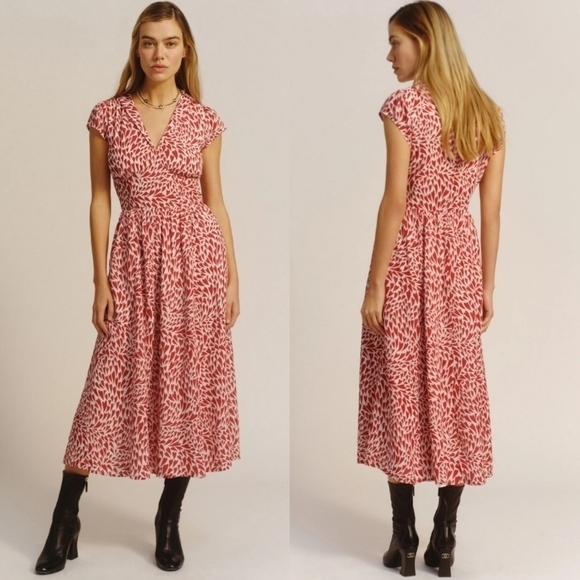 New Reformation Alisa Heart Print Midi Dress NWT Size 0 - Picture 2 of 16